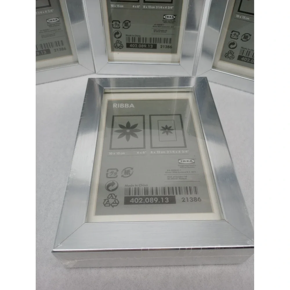 IKEA Ribba Picture Frame Set 4 4x6 Silver Metallic Finish